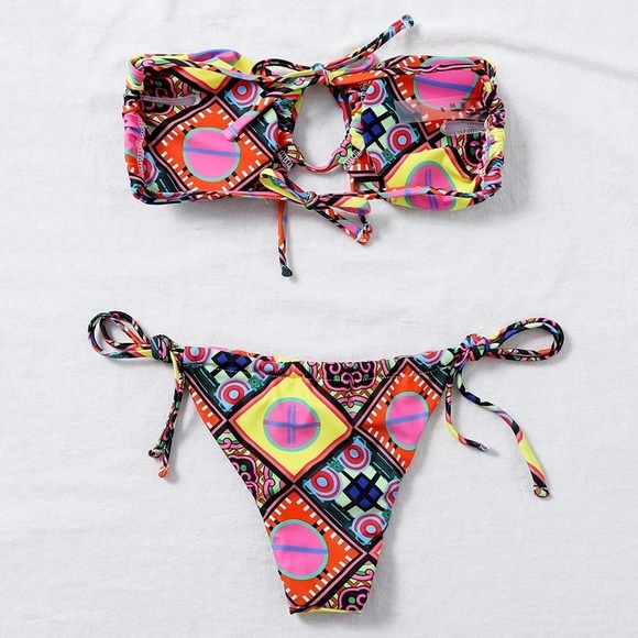 Flirty & Fun In Pink Mixed Media Bandeau Bikini - Picture 3 of 6